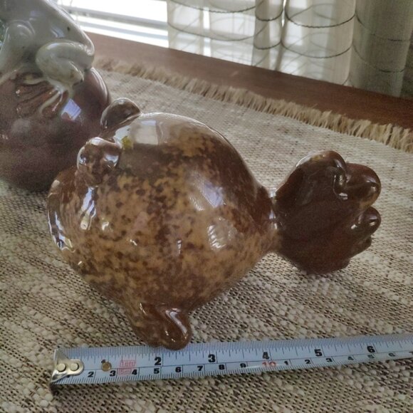 Art Pottery Figurines Set of 3, VTG Whimsical Spherical Fish Frog 6.75" - Picture 13 of 15